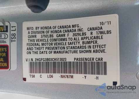 2012 Honda Civic Ex-L from USA, damaged, VIN 2HGFG3B03CH513023